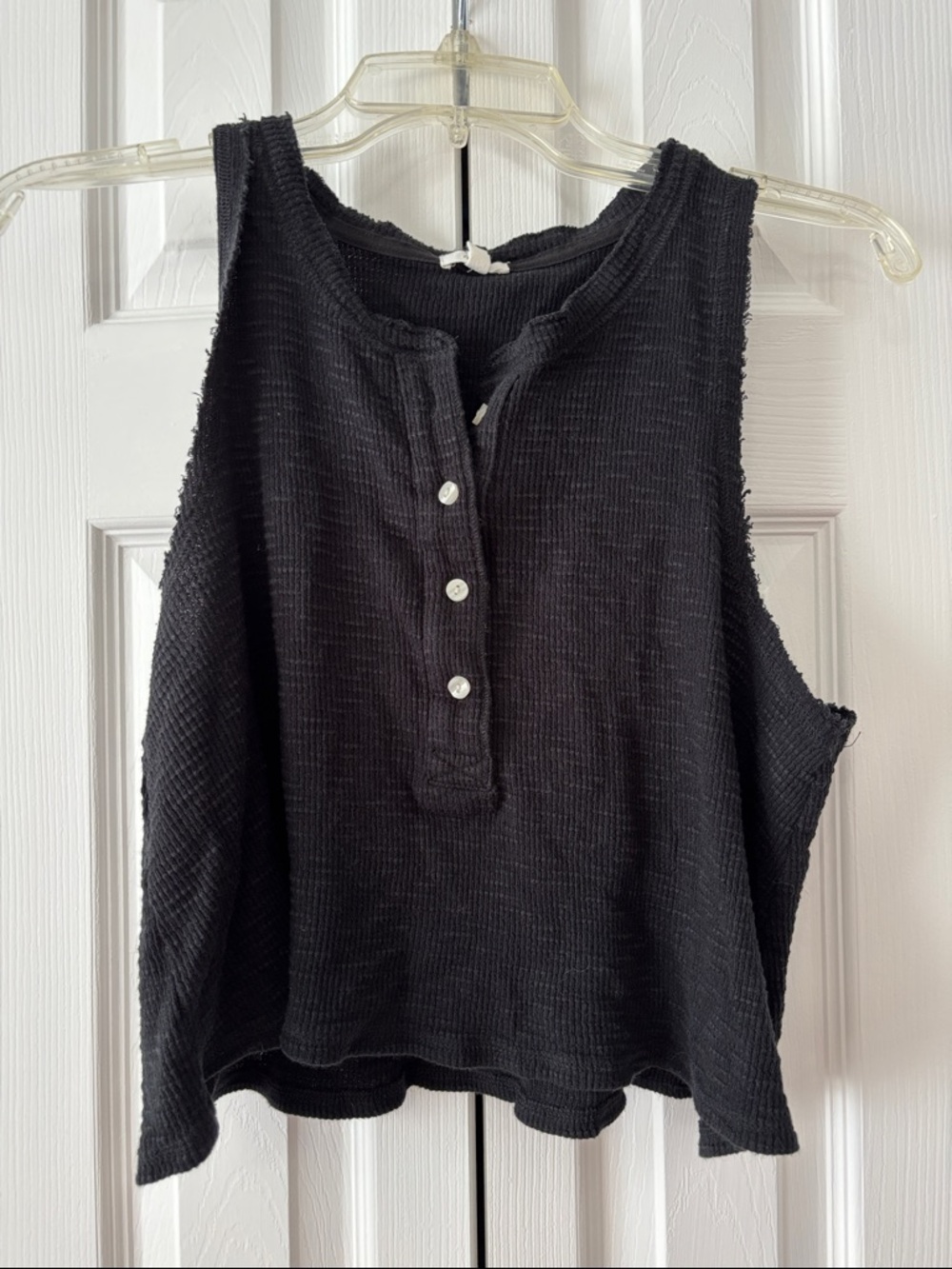 aerie Black Waffle Henley Tank Top